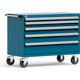 Rousseau Metal® R5BHE-3003KD-051 Heavy Duty Modular Mobile Cabinet 5 Drawers Everest Blue R5BHE-3003KD-051