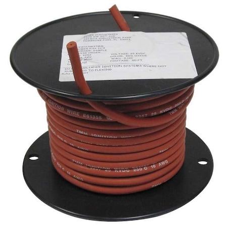 HV, High-Voltage Lead Wire, Nickel Plated Copper, 18 AWG, Red, Stranded, 50 ft MPN:SW185M3050