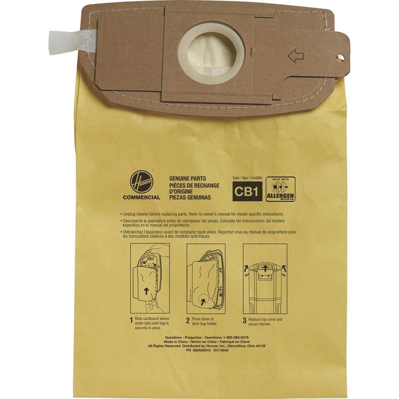 Hoover HushTone 6-Quart Vacuum Bags - 60 / Carton - Type CB1 - 1.50 gal - Durable, Self-sealing, Disposable, Micro Allergen - Yellow MPN:AH10273CT