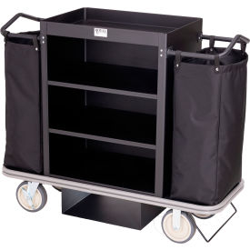 Royal Basket Trucks® Deluxe Housekeeping Cart 3 Shelf/2 Bags Black R55-KKX-M3C-2DN