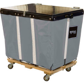 Royal Basket Trucks® PVC Hinged Top Basket Truck 6 Bu Gray Vinyl Wood Base All Swivel R06-GGW-HPA-3UNN