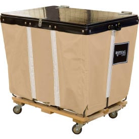 Royal Basket Trucks® PVC Hinged Top Basket Truck 6 Bu Tan Vinyl Wood Base All Swivel R06-TTW-HPA-3UNN