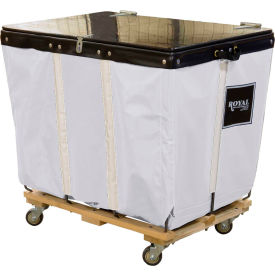 Royal Basket Trucks® PVC Hinged Top Basket Truck 6 Bu White Vinyl Wood Base All Swivel R06-WWW-HPA-3UNN