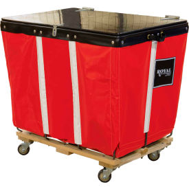 Royal Basket Trucks® PVC Hinged Top Basket Truck 14 Bu Red Vinyl Wood Base All Swivel R14-RRW-HPA-3UNN