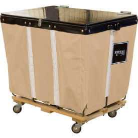 Royal Basket Trucks® PVC Hinged Top Basket Truck 14 Bu Tan Vinyl Wood Base All Swivel R14-TTW-HPA-3UNN