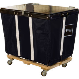 Royal Basket Trucks® PVC Hinged Top Basket Truck 16 Bu Black Vinyl Wood Base All Swivel R16-KKW-HPA-3UNN