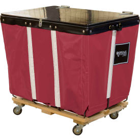 Royal Basket Trucks® PVC Hinged Top Basket Truck 16 Bu Maroon Vinyl Wood Base All Swivel R16-MMW-HPA-3UNN