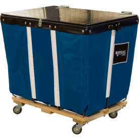 Royal Basket Trucks® PVC Hinged Top Basket Truck 16 Bu Navy Blue Vinyl Wood Base All Swivel R16-VVW-HPA-3UNN