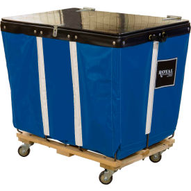 Royal Basket Trucks® PVC Hinged Top Basket Truck 20 Bu Blue Vinyl Wood Base All Swivel R20-BBW-HPA-3UNN
