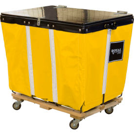 Royal Basket Trucks® PVC Hinged Top Basket Truck 20 Bu Yellow Vinyl Wood Base All Swivel R20-YYW-HPA-3UNN