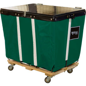 Royal Basket Trucks® PVC Hinged Top Basket Truck 24 Bu Green Vinyl Wood Base All Swivel R24-EEW-HPA-4UNN
