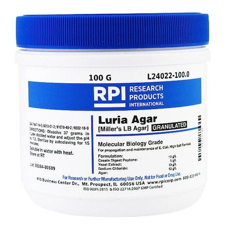Luria Agar, Granulated (Millers LB), 100g MPN:L24022-100.0