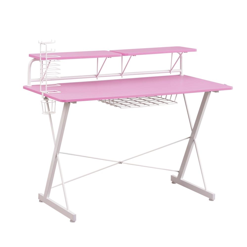 Techni Sport 48inW Carbon Gaming Computer Desk With Shelving, Pink MPN:RTA-TS200-PNK