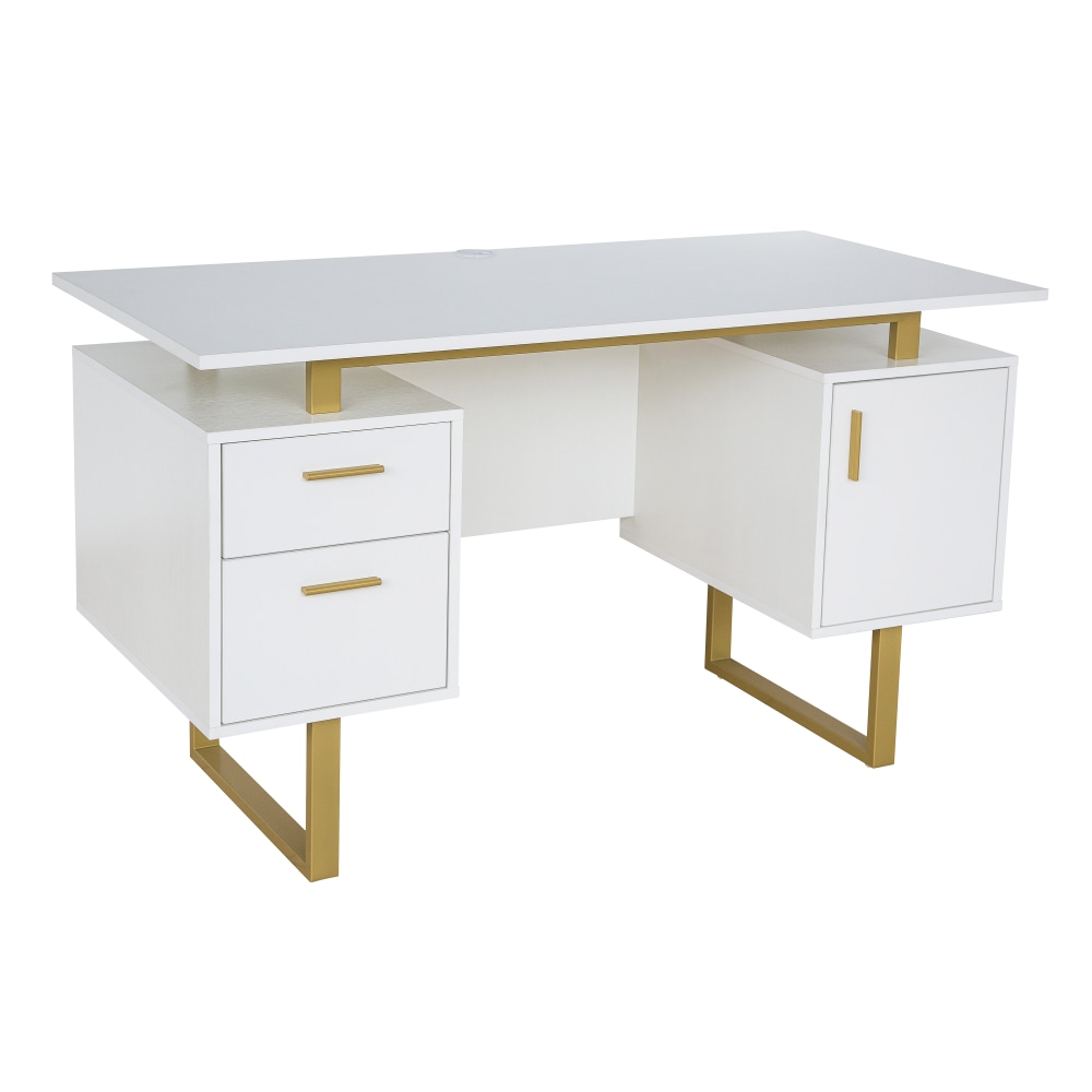 Techni Mobili 52inW Modern Computer Desk With Storage, White/Gold MPN:RTA-7002-GLD