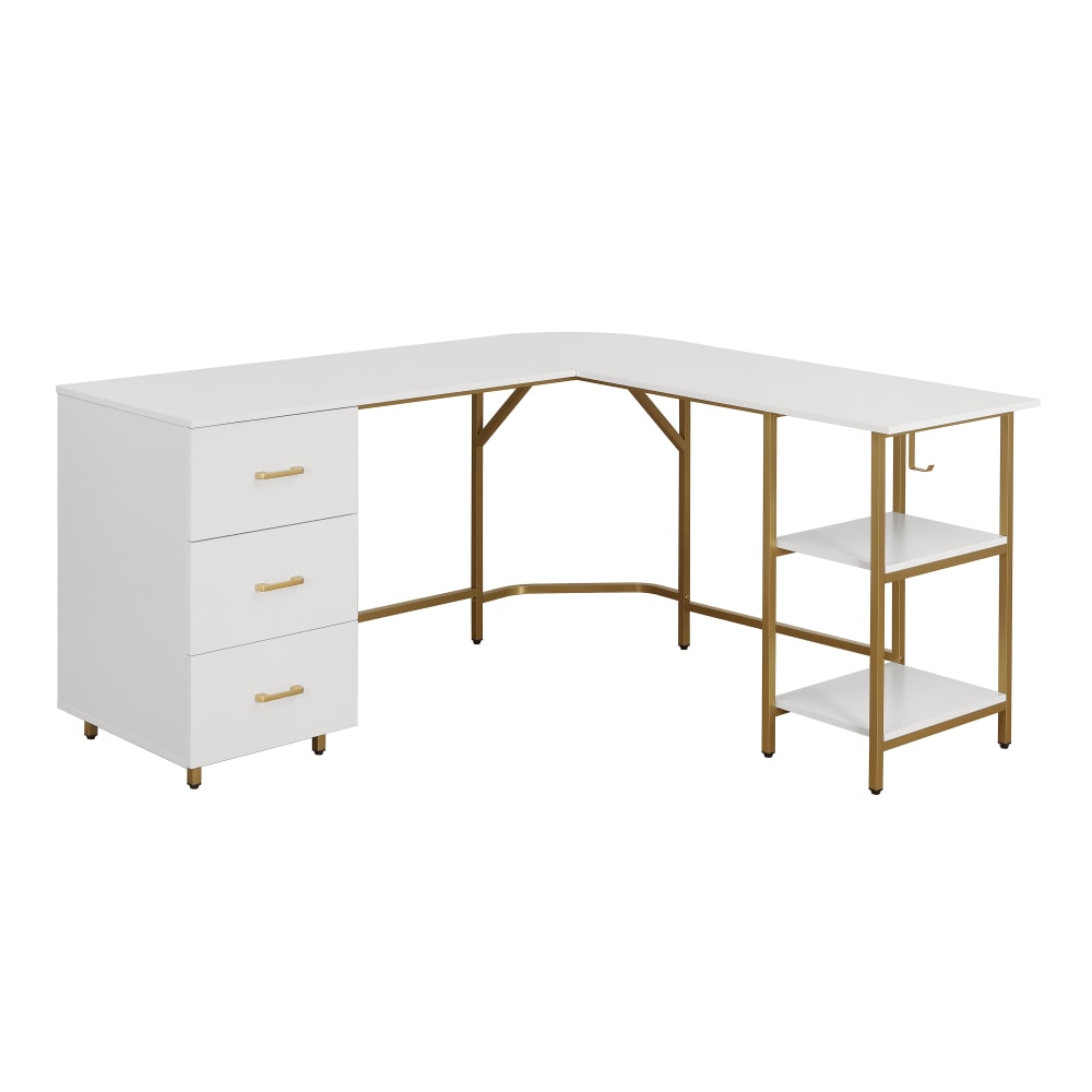 Techni Mobili 59inW L-Shaped 2-Tone Home Office Computer Desk With Storage, Gold MPN:RTA-739DL-GLD
