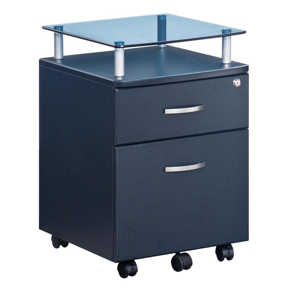 Techni Mobili 15-3/4inW x 17-1/2inD Lateral 2-Drawer Mobile Locking Glass Top File Cabinet, Graphite Black MPN:RTA-S06-GPH06