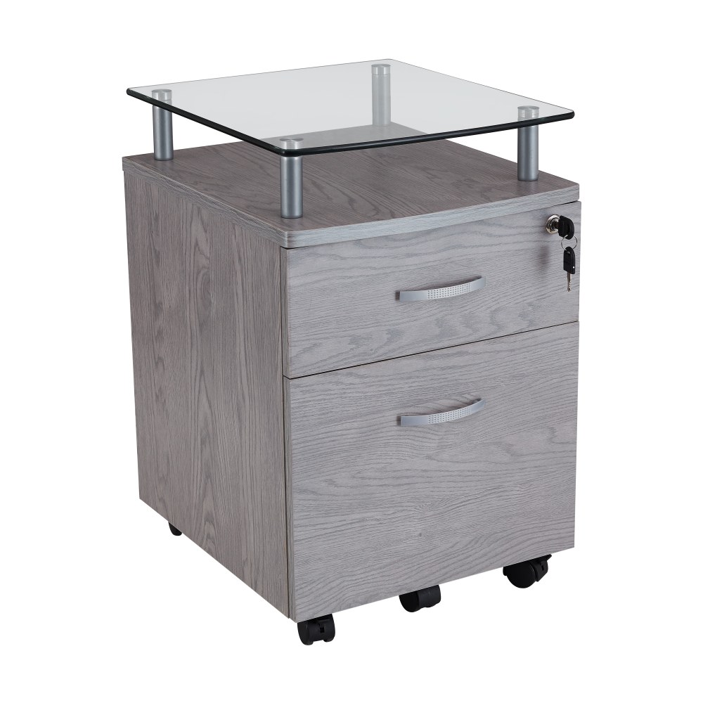Techni Mobili 15-3/4inW x 17-1/2inD Lateral 2-Drawer Mobile Locking Glass Top File Cabinet, Gray MPN:RTA-S06-GRY