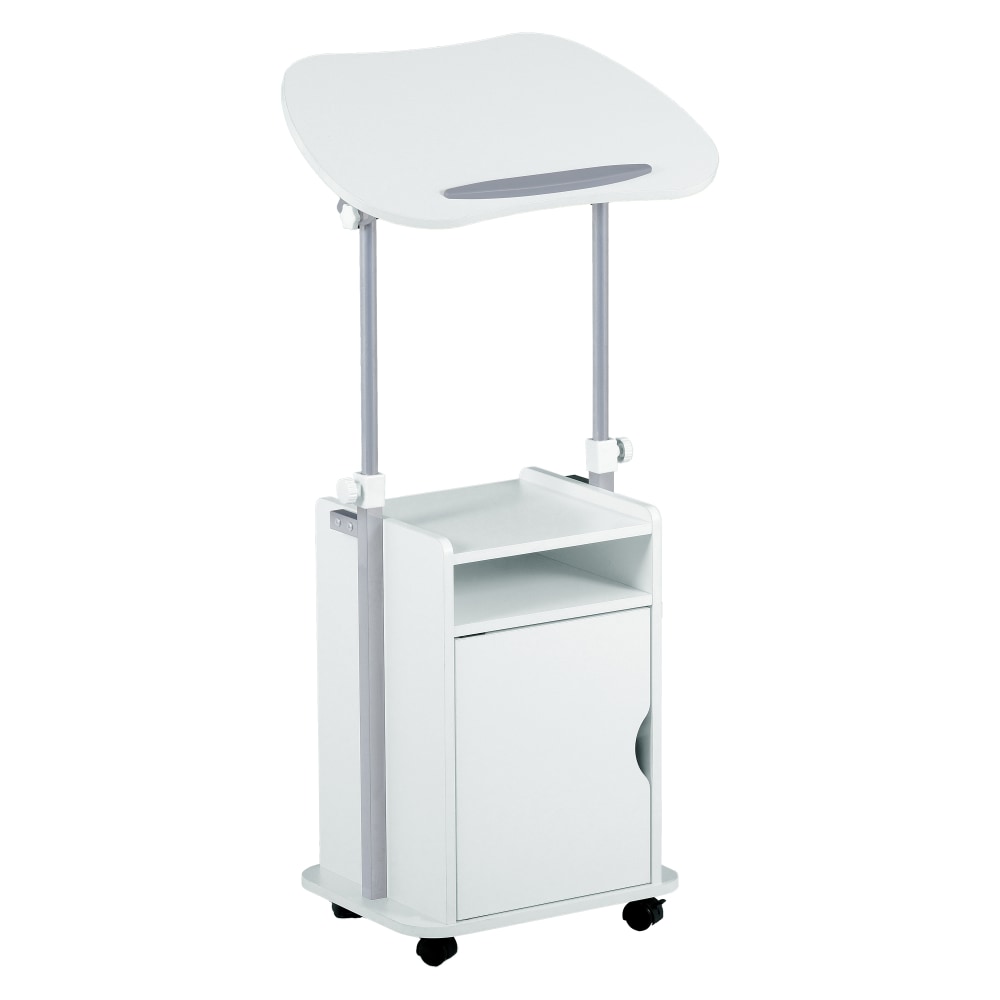 Techni Mobili 24inW Sit-to-Stand Rolling Adjustable Height Laptop Cart Standing Desk With Storage, White, Total Qty 1 MPN:RTA-B007-WHT