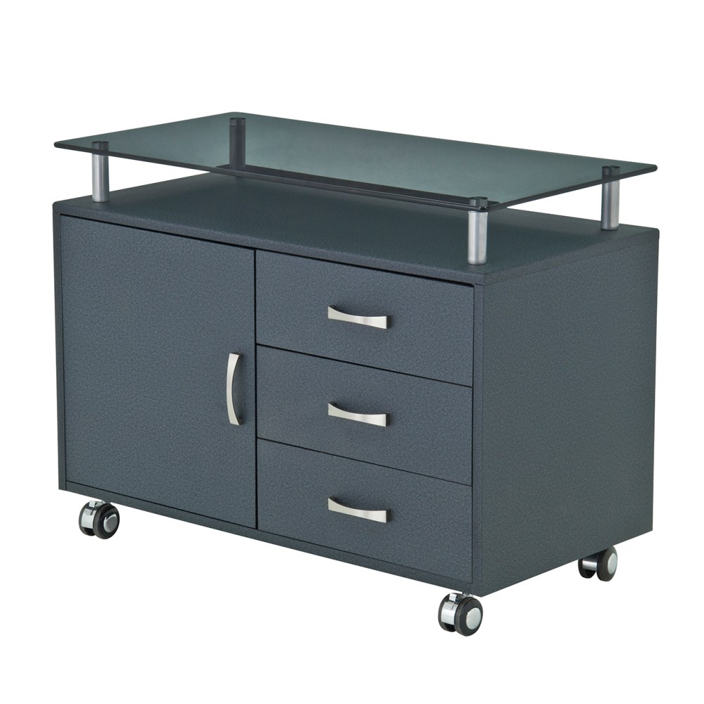 Techni Mobili 32inW Rolling Storage Cabinet With Frosted Glass Top, Graphite Black MPN:RTA-S10-GPH06