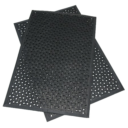 Drainage Door Mat, Rubber, 0.38 in Thick, Black MPN:03-236-DR