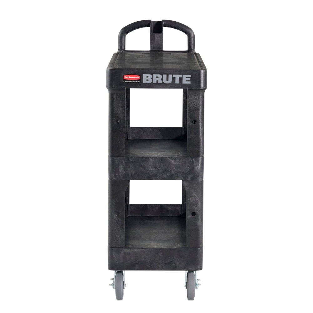 Rubbermaid Commercial BRUTE 3-Shelf Heavy-Duty Ergo Flat Utility Cart, Resin, 3 Shelves, 600 lb Capacity, 25.24in x 48.63in x 46.18in, Black MPN:2203280