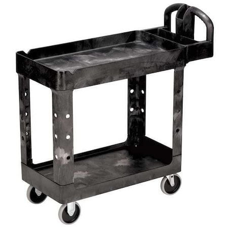 Utility Cart with Deep Lipped Plastic Shelves, Plastic, 500 lb Load Capacity, 2 Shelves, 39 in L MPN:FG450088BLA