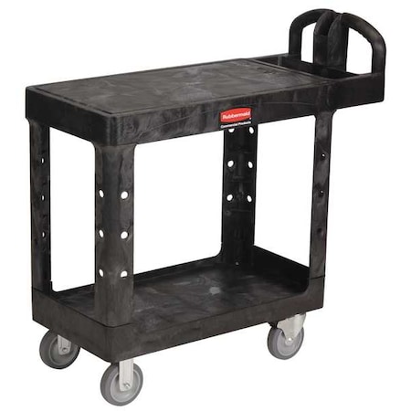 Utility Cart with Deep Lipped & Flush Plastic Shelves, Plastic, 500 lb Load Capacity, 2 Shelves MPN:FG450500BLA