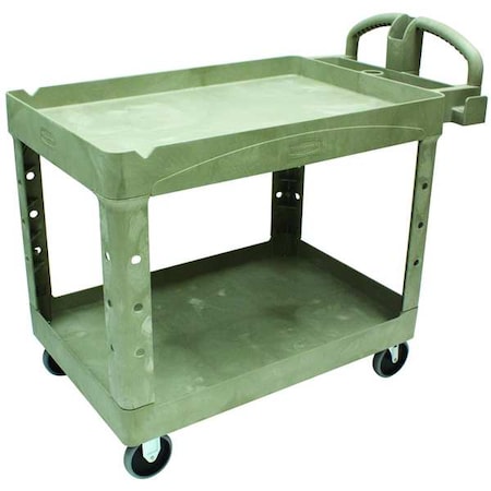 Utility Cart with Deep Lipped Plastic Shelves, Plastic, 500 lb Load Capacity, 2 Shelves, 44 in L MPN:FG452088BEIG
