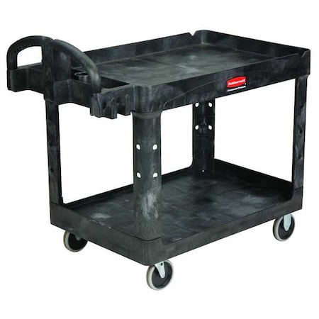 Plastic Utility Cart with Deep Lipped Plastic Shelves, Ergonomic, 2 Shelves, 500 lbs. MPN:FG452088BLA