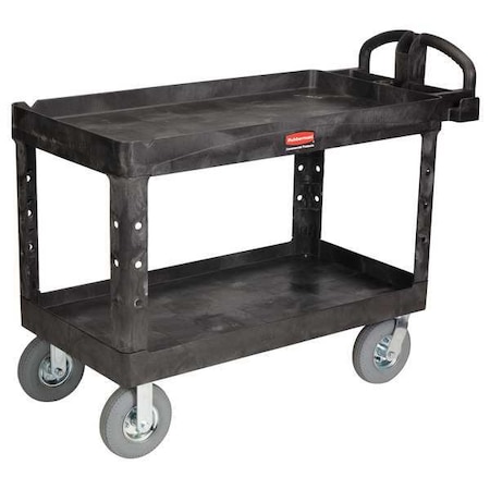 Utility Cart with Deep Lipped Plastic Shelves, Plastic, 750 lb Load Capacity, 2 Shelves, 55 in L MPN:FG454610BLA
