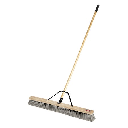 Push Broom, 37 in Sweep Face, Medium, Synthetic, Gray Bristle, Wood MPN:2040049