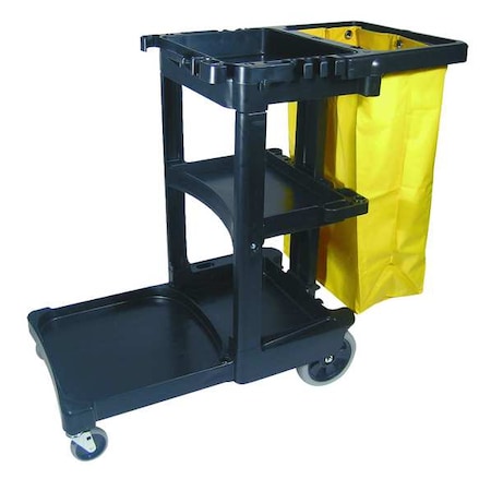 Janitor Cleaning Cart with Zip Bag, 24 gal Capacity, 46 in L, 21 3/4 in W, 38 3/8 in H, Black/Yellow MPN:FG617388BLA