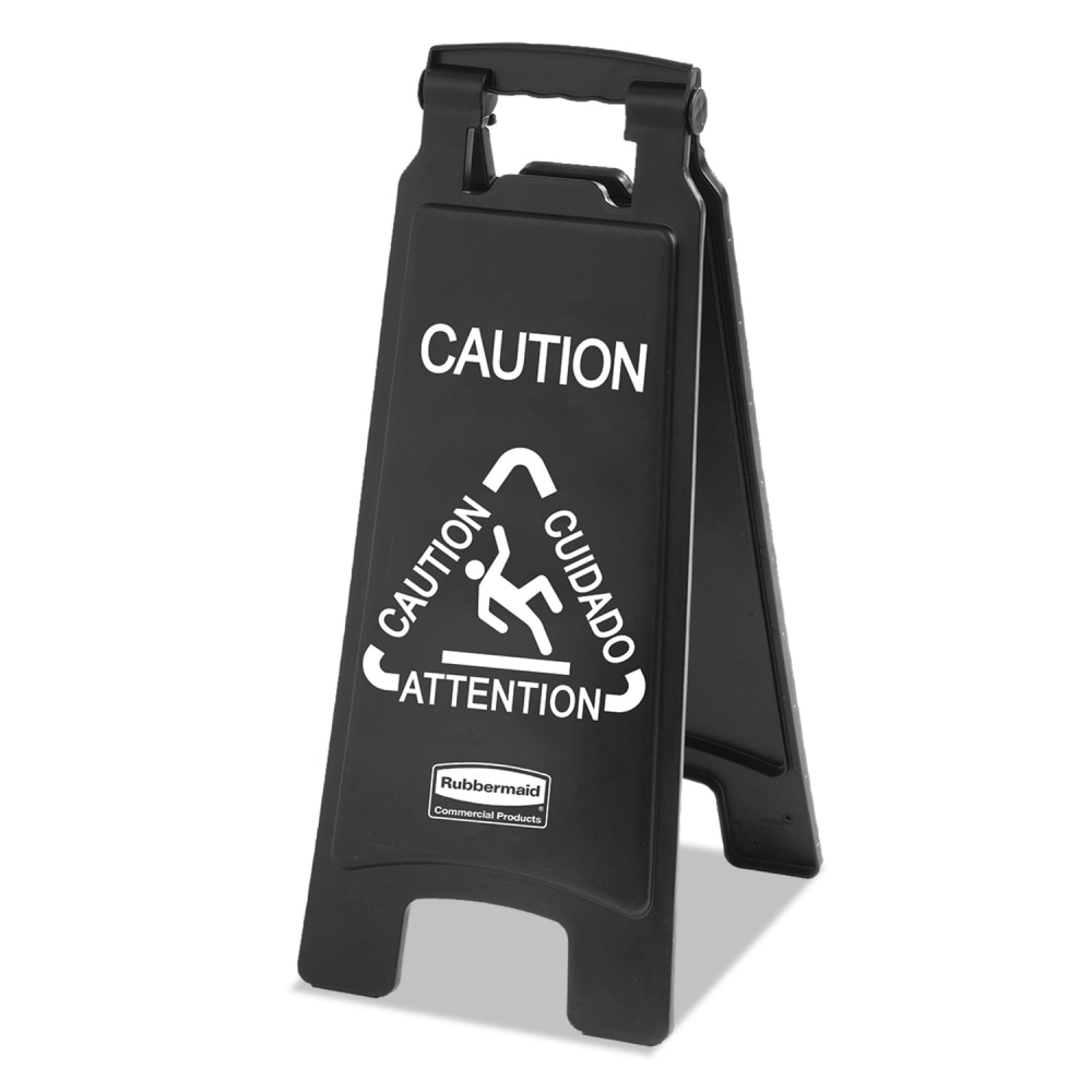 Rubbermaid Executive 2-Sided Multi-Lingual Caution Sign, Black/White, 10.9 x 26.1 MPN:1867505