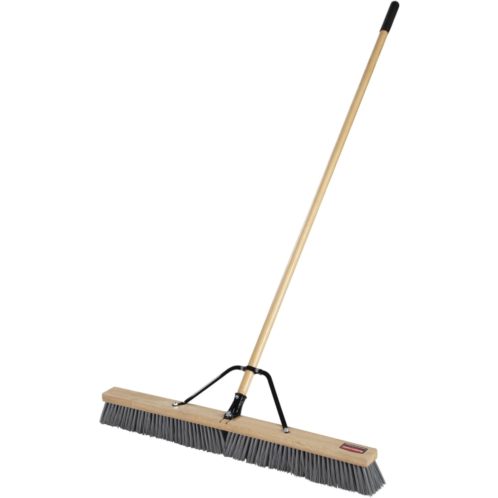 Rubbermaid Commercial Poly Bristle Medium Push Broom - 3in Polypropylene Bristle - 1.13in Handle Diameter - Lacquered Wood Handle - 4 / Carton MPN:2040044CT