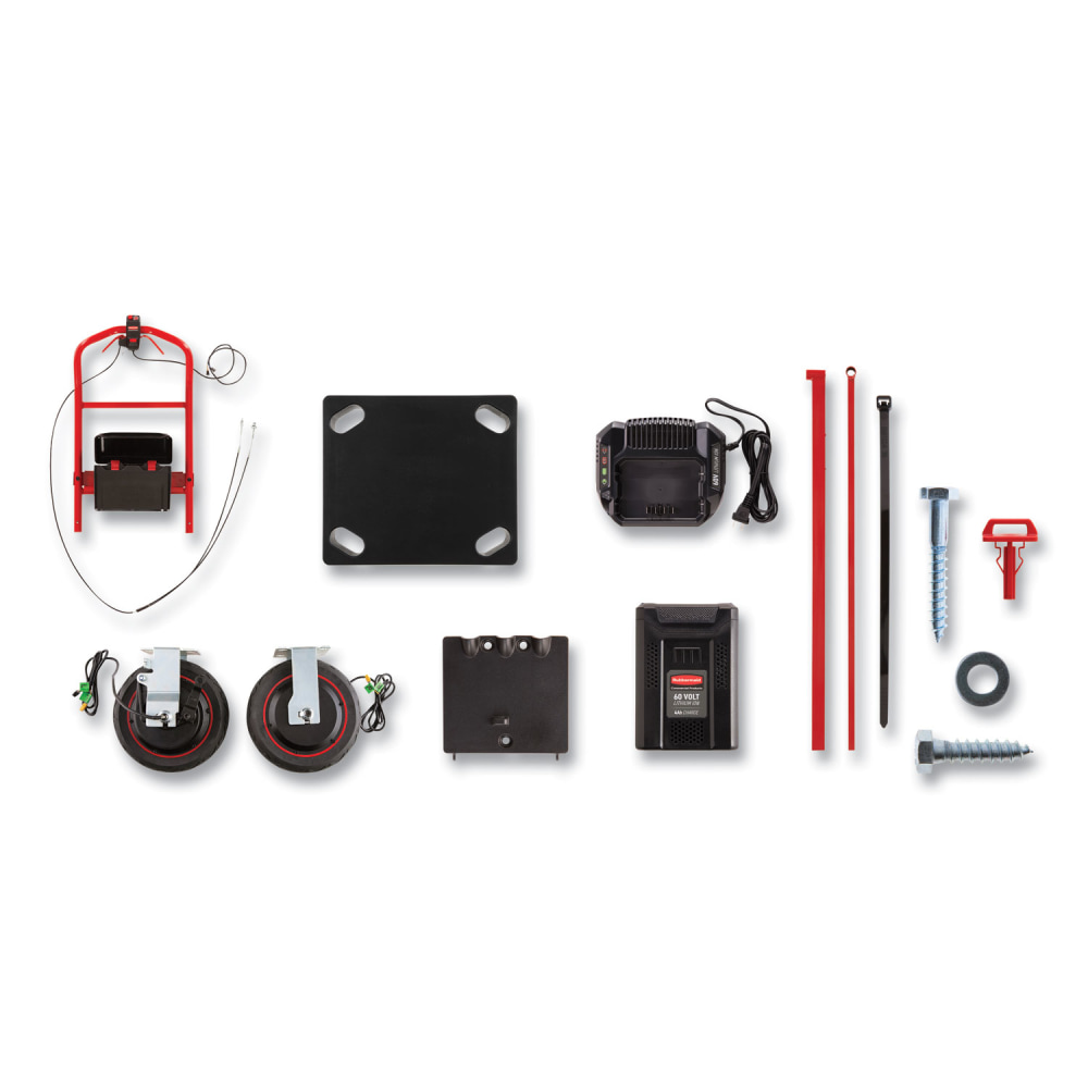 Rubbermaid Commercial Truck Motorized Kit for 24in x 48in Platform Trucks, Medium, DC Motor, 60 V Lithium-Ion Battery, 0.5 mph to 3 mph, Black/Red MPN:2173663