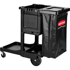 Rubbermaid® Commercial Executive Janitorial Cleaning Cart Plastic 4 Shelves 1 Bin Black 1861430