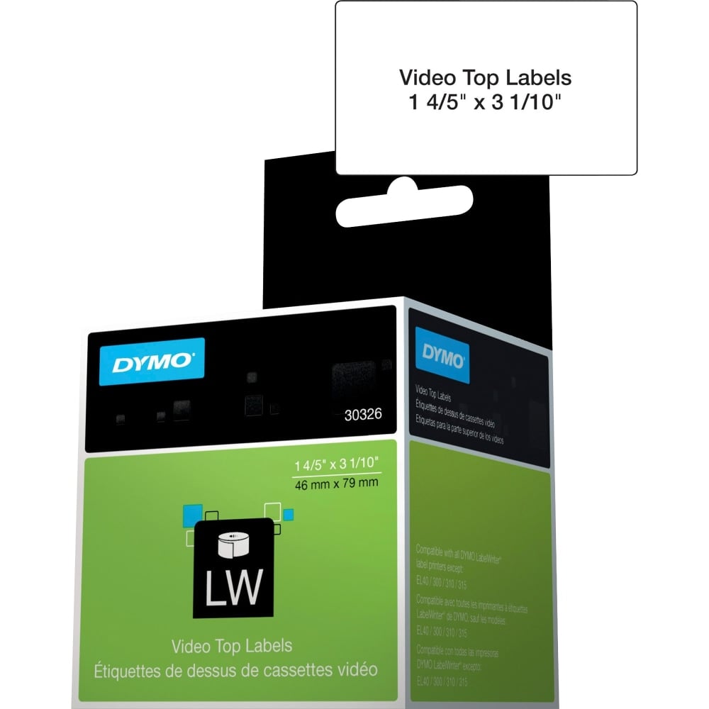 DYMO LabelWriter Video Spine Labels, DYM30326, 1 4/5inW x 3 1/10inL, Rectangle, Direct Thermal, White, Roll Of 150 MPN:30326