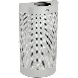 Rubbermaid® Silhouette Steel Half Round Trash Can W/Plastic Liner 12 Gallon Silver Metallic FGSH12EPLSM