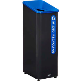 Rubbermaid® Sustain Decorative Refuse with Recycling Lid 15 gal Metal/Plastic Black/Blue 2078994