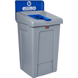 Rubbermaid® Slim Jim 1-Stream Recycling Station For Mixed Recyclables 33 Gal. Cap. Gray/Blue 2171557