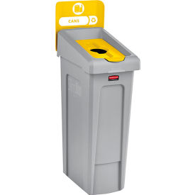 Rubbermaid® Slim Jim 1-Stream Recycling Station For Bottles & Cans 23 Gallon Cap. Gray/Yellow 2185052