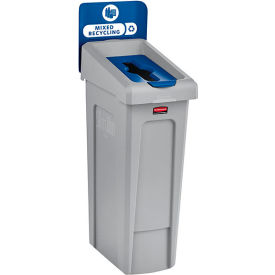 Rubbermaid® Slim Jim 1-Stream Recycling Station For Mixed Recyclables 23 Gal. Cap. Gray/Blue 2185055