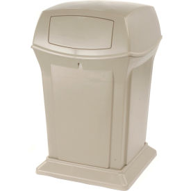 Rubbermaid® Plastic Square Trash Can 2 Doors 45 Gallon Beige FG917188BEIG