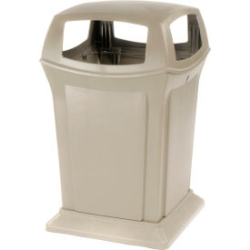 Rubbermaid® Ranger® Plastic Square Trash Can 4 Openings 45 Gallon Beige FG917388BEIG