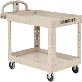 Rubbermaid® Brute Heavy Duty Ergo Handle Utility Cart Lipped Shelf Medium Beige FG452088BEIG