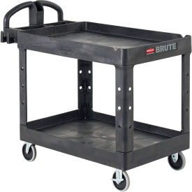 Rubbermaid® Brute Heavy Duty Ergo Handle Utility Cart Lipped Shelf Medium Black FG452088BLA