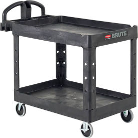 Rubbermaid® Brute Heavy Duty Ergo Handle Utility Cart Lipped Shelf Black FG454600BLA
