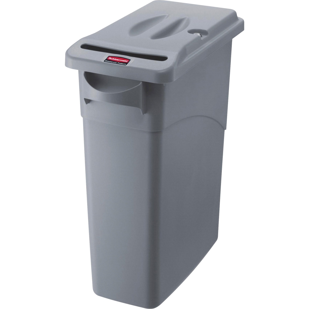 Rubbermaid Commercial Slim Jim Confidential Document Container w/Lid - External Dimensions: 11in Width x 22in Depth x 25in Height - 16 gal - Lid Lock Closure - Gray - For Document - 1 Each MPN:9W25LGY