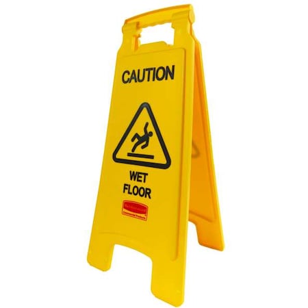 Floor Safety Sign, HDPE, Caution Wet Floor, 25 in H, 11 in W, Not Retroflective, Yellow MPN:FG611277YEL