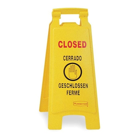 Closed Floor Sign, 25 in H, 11 in W, HDPE, Triangle, English, French, German, Spanish, FG611278YEL MPN:FG611278YEL